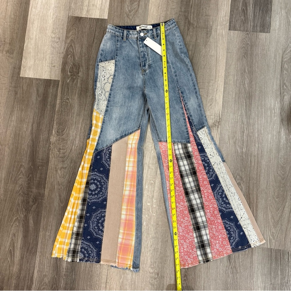 NEW Three Bird Nest Women’s Wide Leg Jeans Patchwork Bohemian Style Size Small - Picture 6 of 16